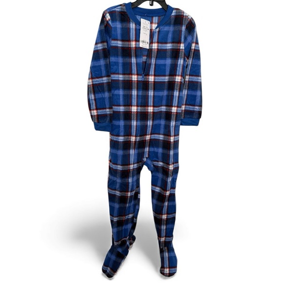 Carter's Blue and Red Plaid Fleece Zip-Up Footie Pajamas - Picture 1 of 3
